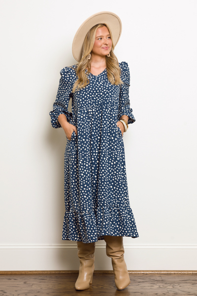 Tyson Dress, Blue Spots