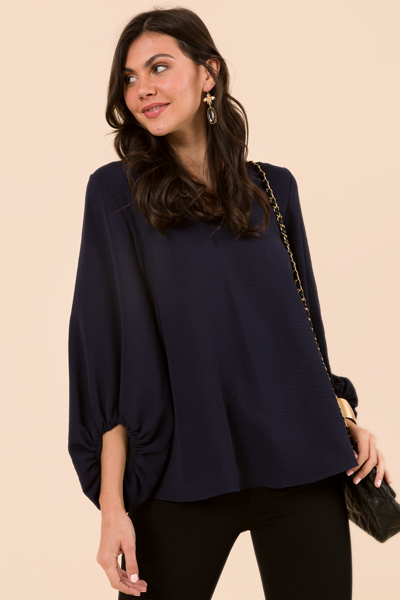 Puff Sleeve Blouse, Navy
