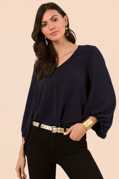 Puff Sleeve Blouse, Navy