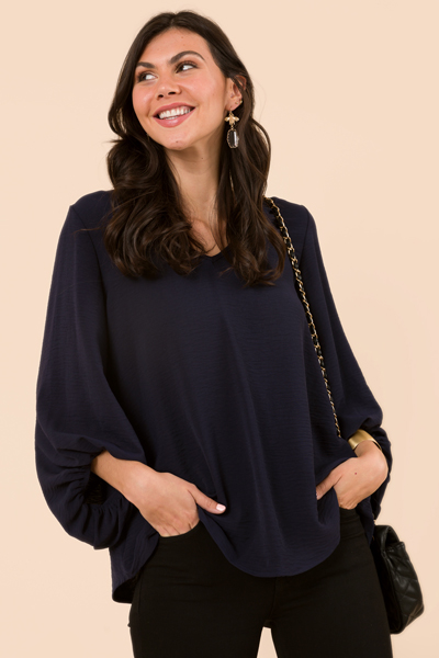 Puff Sleeve Blouse, Navy