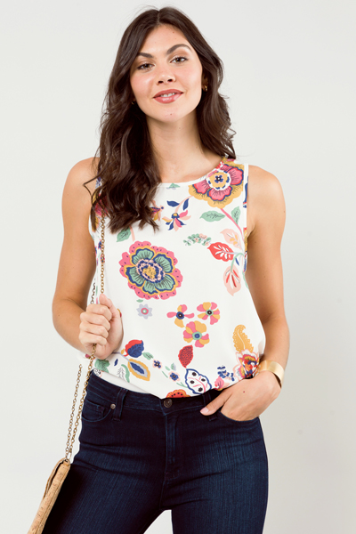 The Essential Tank Top, Ivory Floral