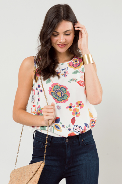 The Essential Tank Top, Ivory Floral