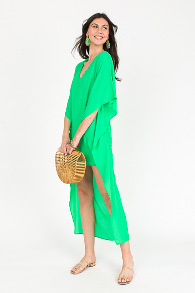 Solid Hi-Lo Caftan, Kelly Green