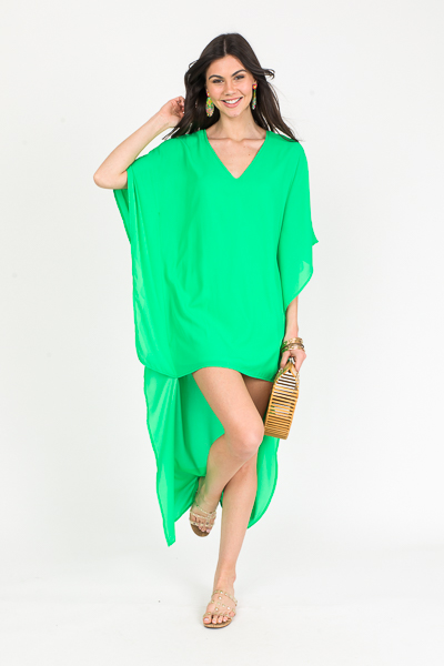 Solid Hi-Lo Caftan, Kelly Green