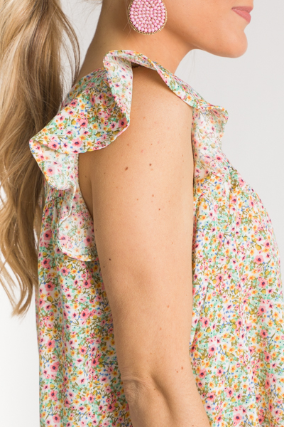 Smock Band Floral Top, Mint