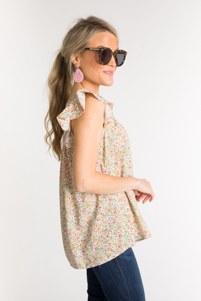 Smock Band Floral Top, Mint