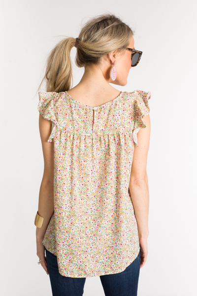 Smock Band Floral Top, Mint