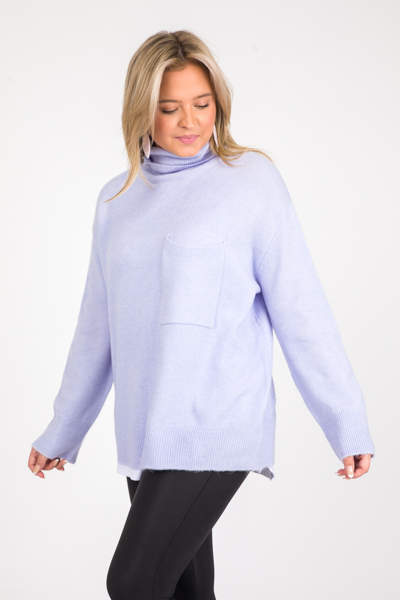 Pocket Turtleneck Sweater, Lavender