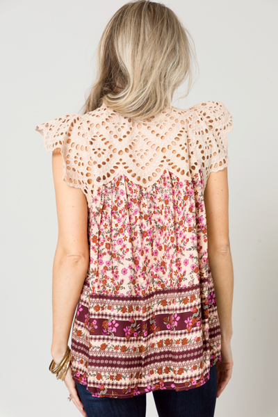 Floral Eyelet Top, Taupe