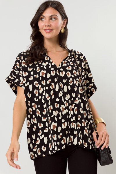 Boxy Blouse, Black Leopard