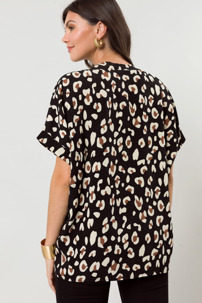 Boxy Blouse, Black Leopard