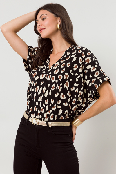 Boxy Blouse, Black Leopard