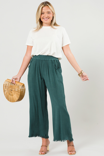 Cropped Linen Pant, Dark Teal