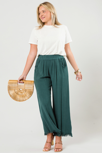Cropped Linen Pant, Dark Teal