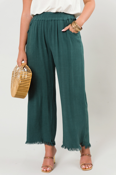 Cropped Linen Pant, Dark Teal