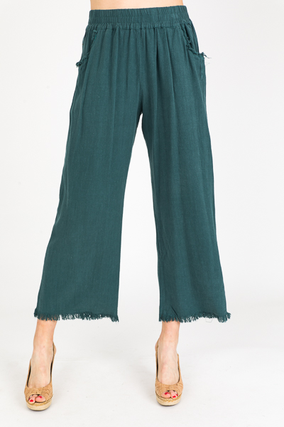 Cropped Linen Pant, Dark Teal