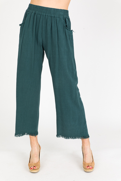 Cropped Linen Pant, Dark Teal