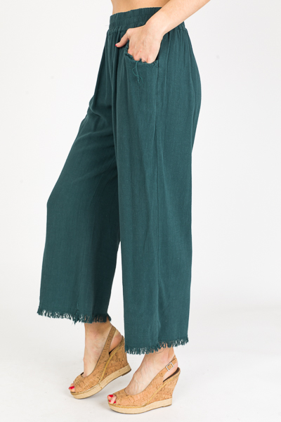 Cropped Linen Pant, Dark Teal