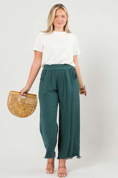 Cropped Linen Pant, Dark Teal