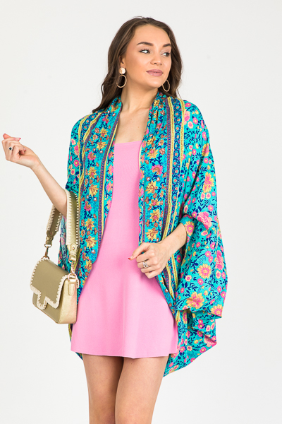 Mystify Floral Cocoon Kimono, Mint