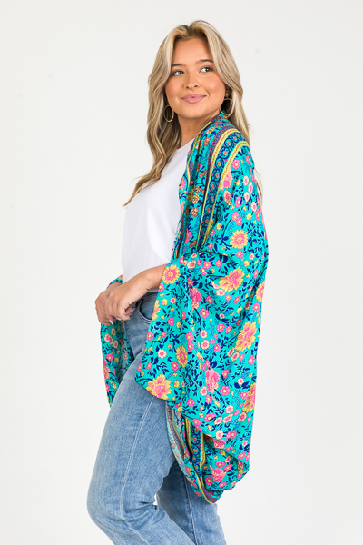 Mystify Floral Cocoon Kimono, Mint