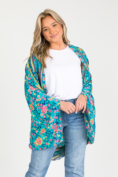 Mystify Floral Cocoon Kimono, Mint