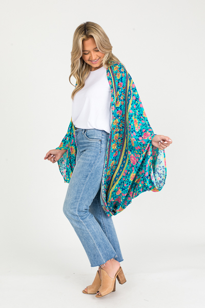Mystify Floral Cocoon Kimono, Mint