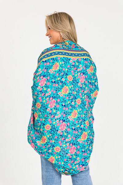 Mystify Floral Cocoon Kimono, Mint