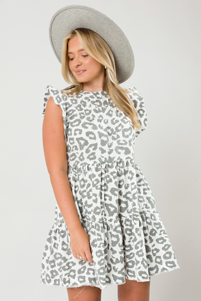 Linen Leopard Tier Dress, White