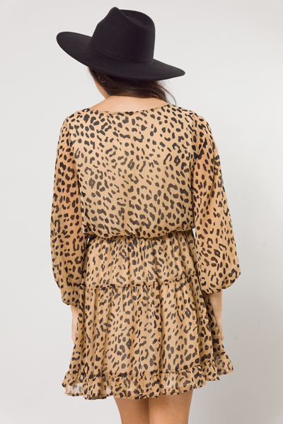 Crinkle Leopard Dress, Taupe