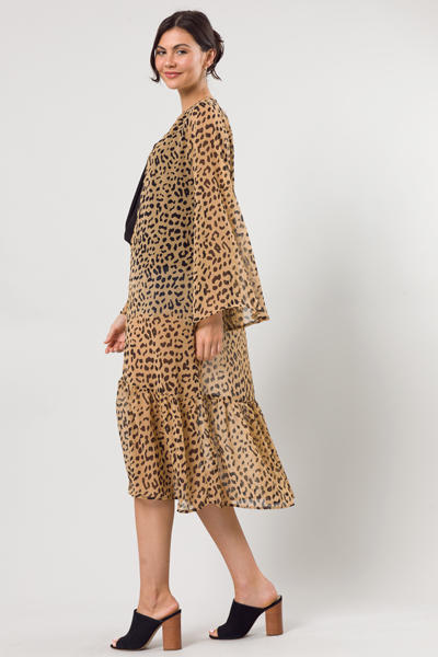 Leopard Ruffle Hem Duster, Taupe