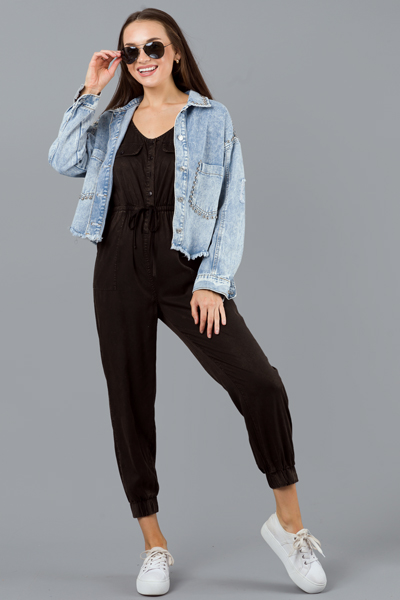 Washed Utility Jumpsuit, Black