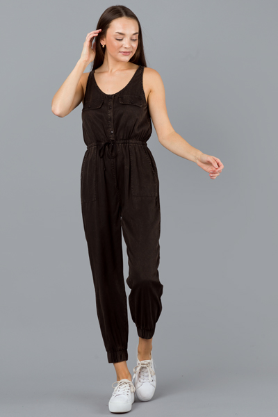 Washed Utility Jumpsuit, Black