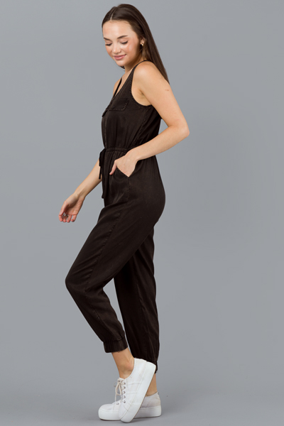 Washed Utility Jumpsuit, Black