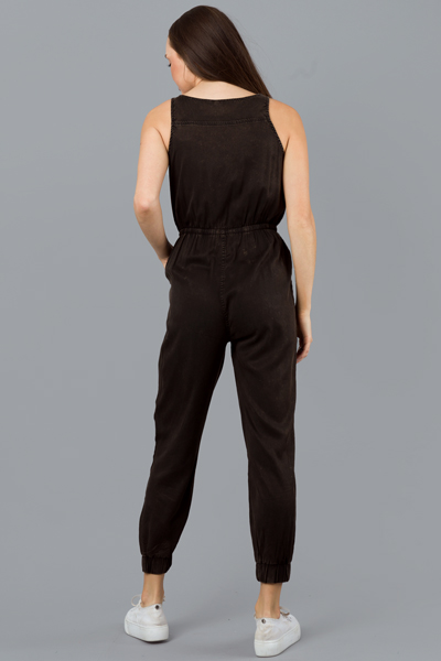 Washed Utility Jumpsuit, Black