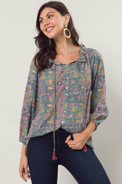 Metallic Vines Blouse, Multi