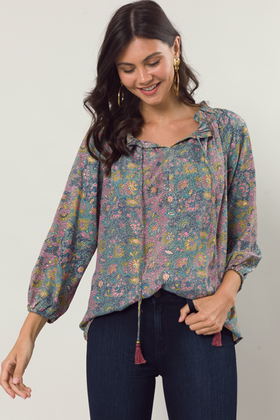 Metallic Vines Blouse, Multi