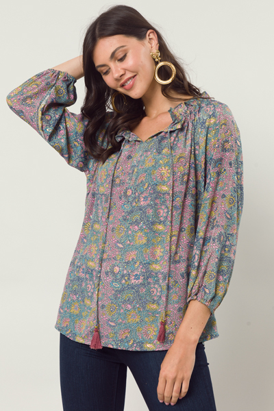 Metallic Vines Blouse, Multi