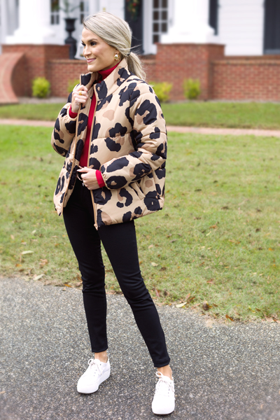 Leopard Puffer Jacket, Tan