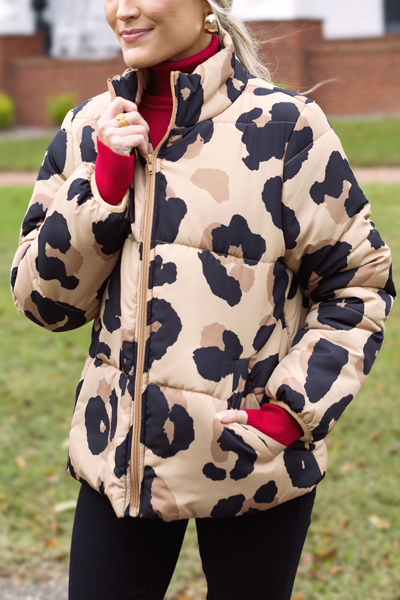 Leopard Puffer Jacket, Tan