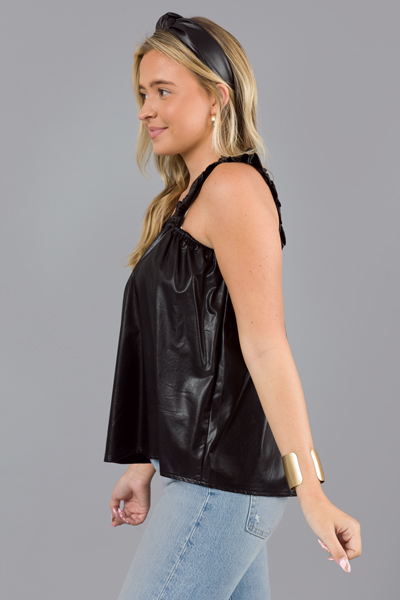 Leather Ruffle Tank, Black