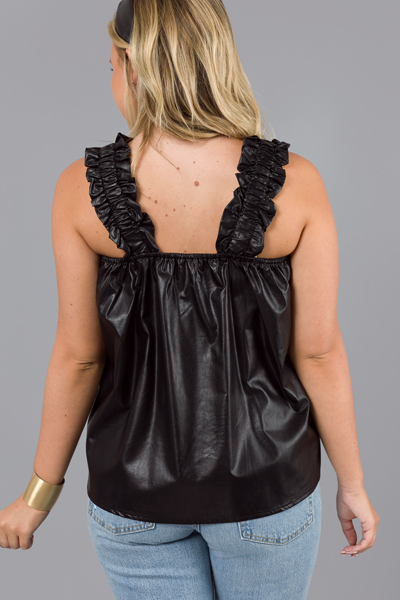 Leather Ruffle Tank, Black