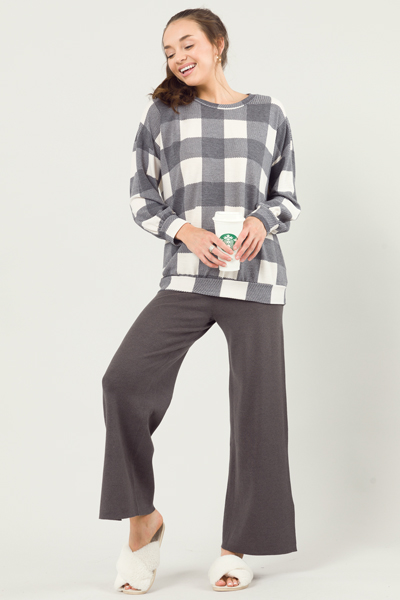 Sweater Side Slit Pants, Charcoal