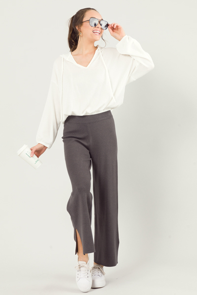 Sweater Side Slit Pants, Charcoal