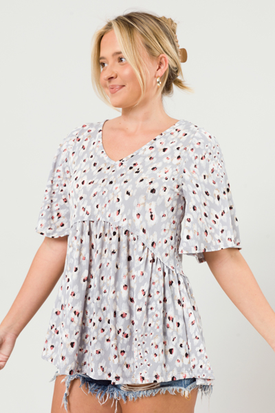 Abstract Slinky Babydoll Top, Grey