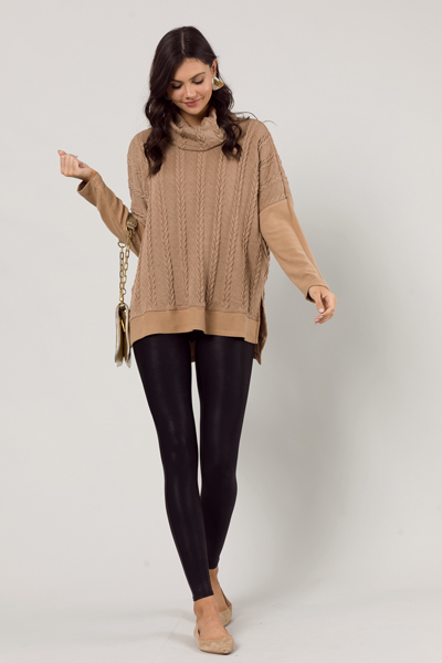 Cable Lines Cowl Tunic, Taupe