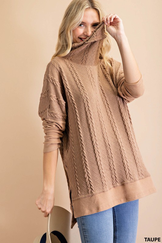 Cable Lines Cowl Tunic, Taupe