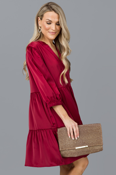 Tiered Cocktail Dress, Burgundy