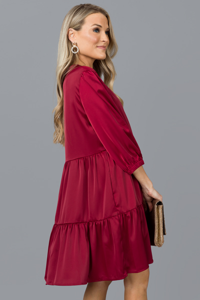 Tiered Cocktail Dress, Burgundy