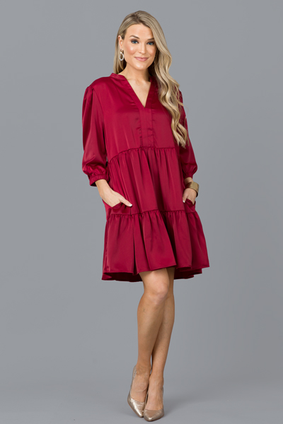 Tiered Cocktail Dress, Burgundy